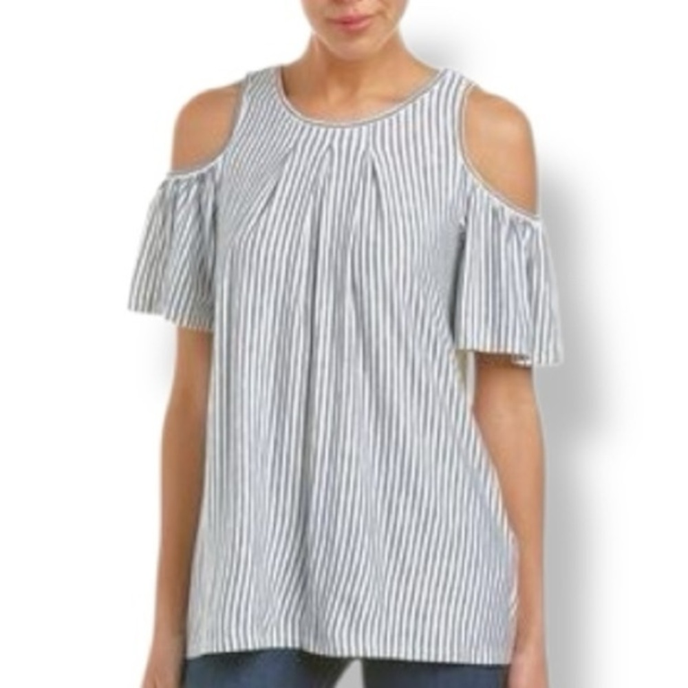 4/$20 Max Studio Cold Shoulder Striped Top Women’s Medium